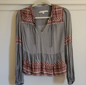 Veronica Beard Black and Red Checker Patterned Silk Boho Blouse